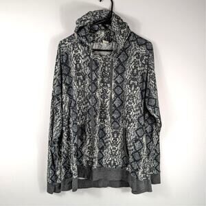 Lildy Super Soft Hoodie Womens L XL Snakeskin Print Pullover Gray Lounge Stretch